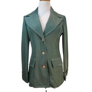 Donnkenny Vintage 1970s Green Polka Dot Double Dagger Polyester Blazer 12